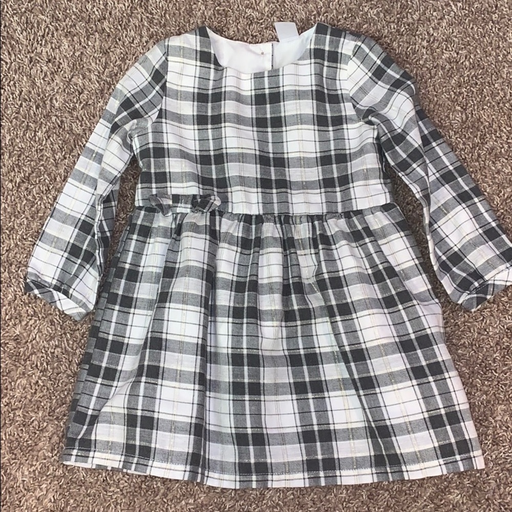 Gray and gold plaid dress
